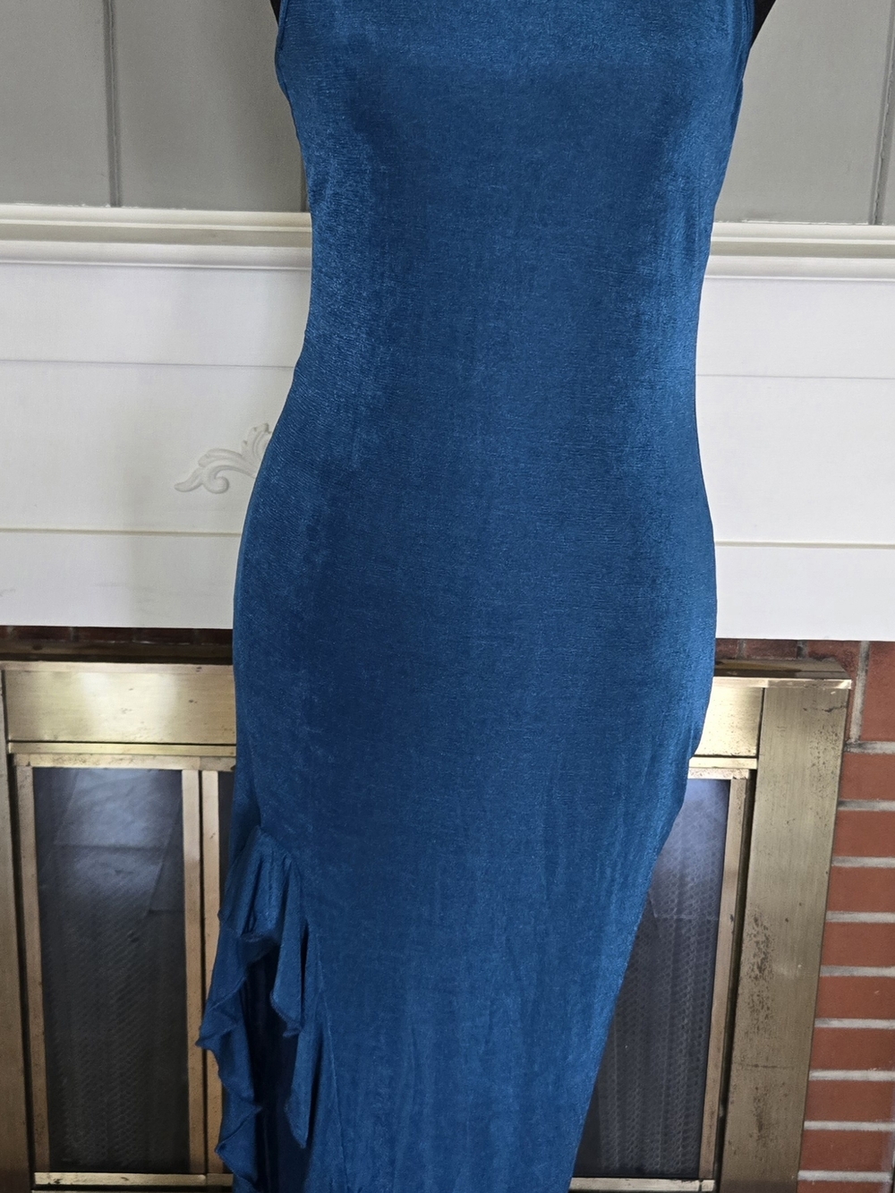 SHEIN Teal Blue Sleeveless Maxi Dress with Side Ruffle